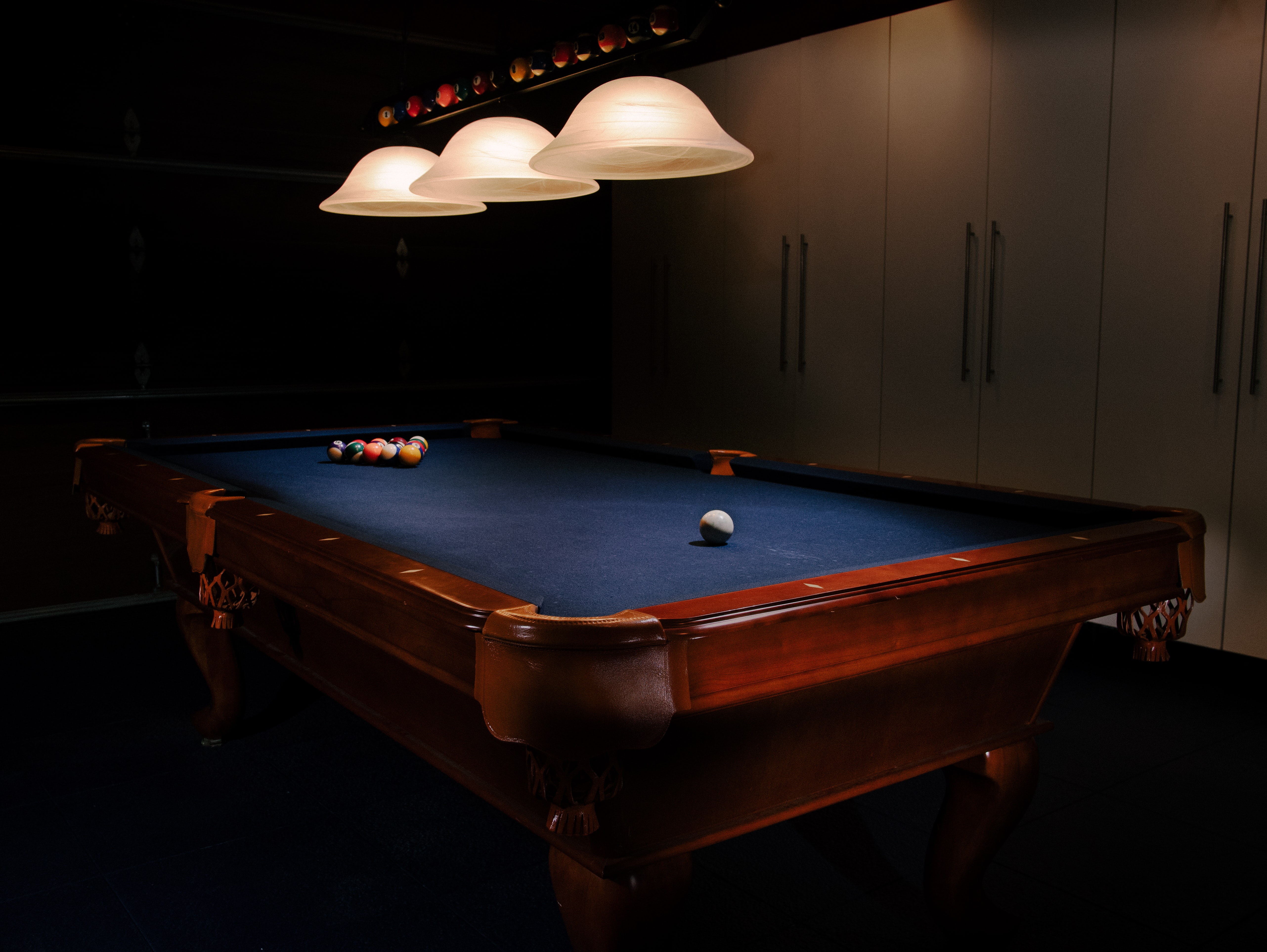 Dimly lit pool table