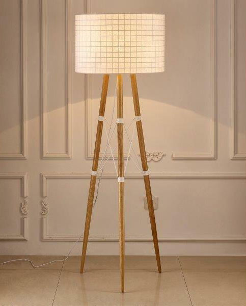 floor lamp with wooden frame and white shade